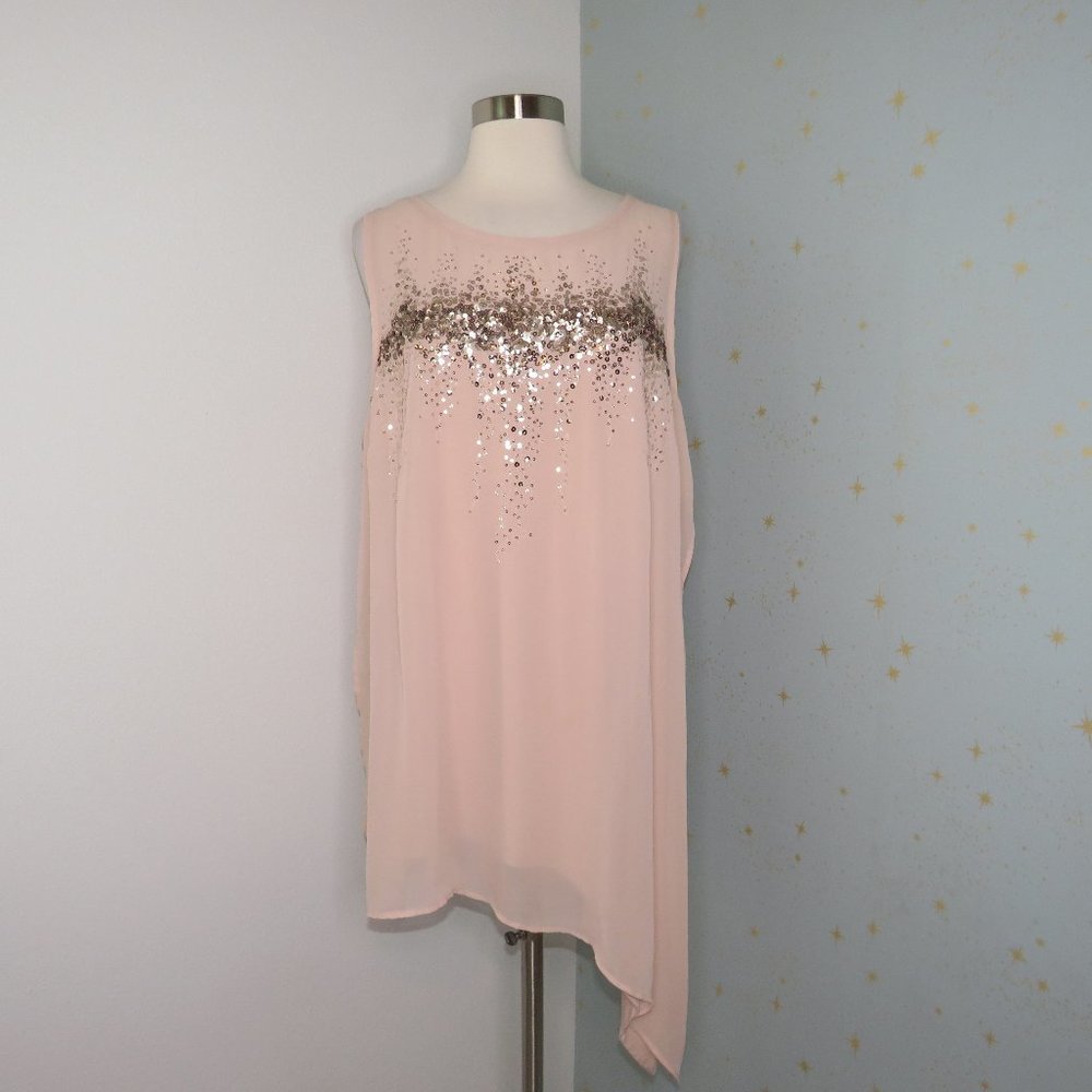 Lane Bryant | Pink Sequin High Low Sleeveless Top